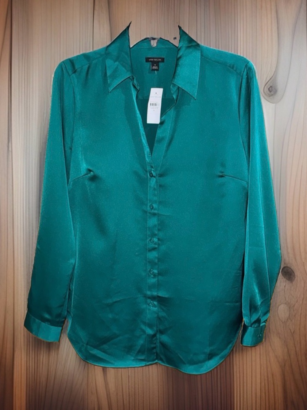 NWT Ann Taylor Teal Satin Button-Down Blouse-M-EC